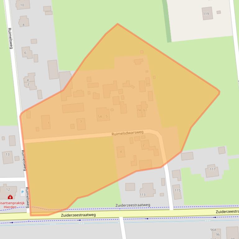 Kaart van postcodegebied 3849BK.