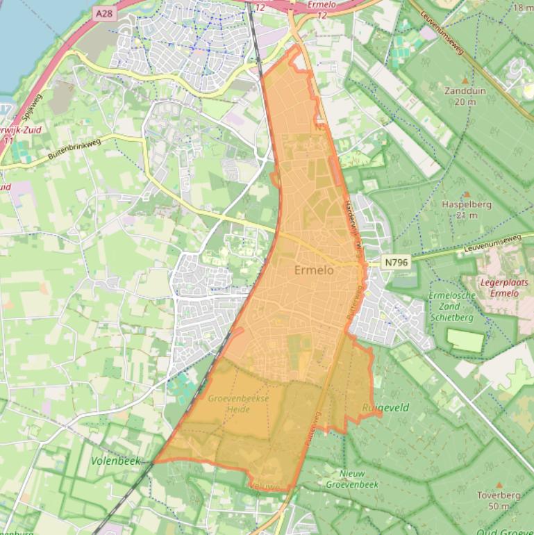 Kaart van postcodegebied 3851.