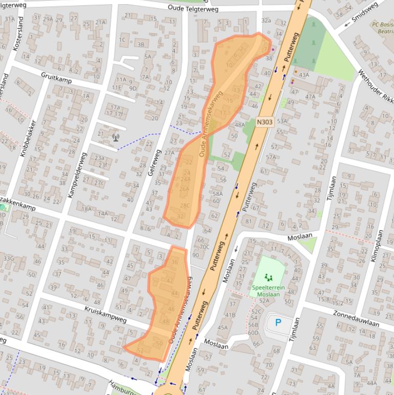 Kaart van postcodegebied 3851GG.