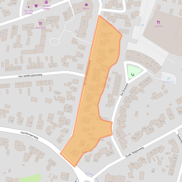 Kaart van postcodegebied 3851JW.
