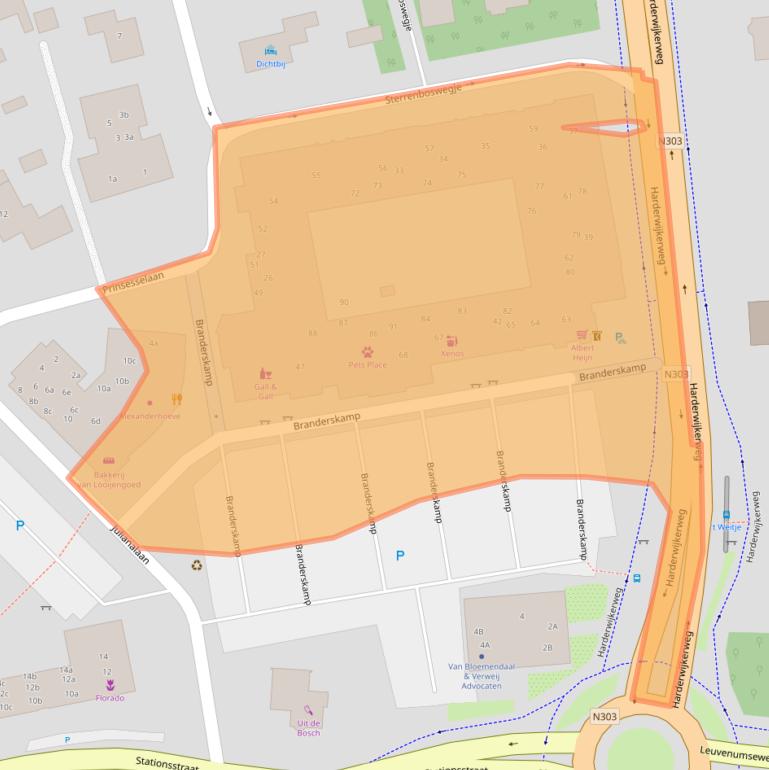 Kaart van postcodegebied 3851XV.