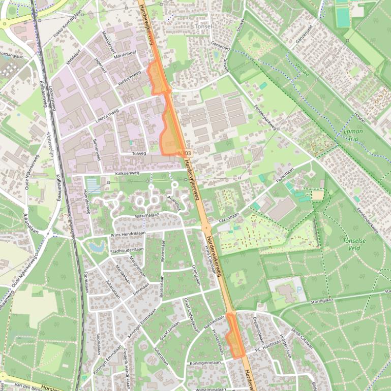 Kaart van postcodegebied 3852AB.