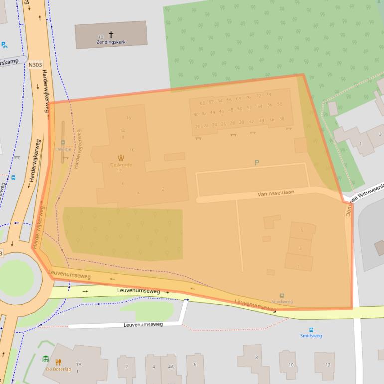 Kaart van postcodegebied 3852BX.