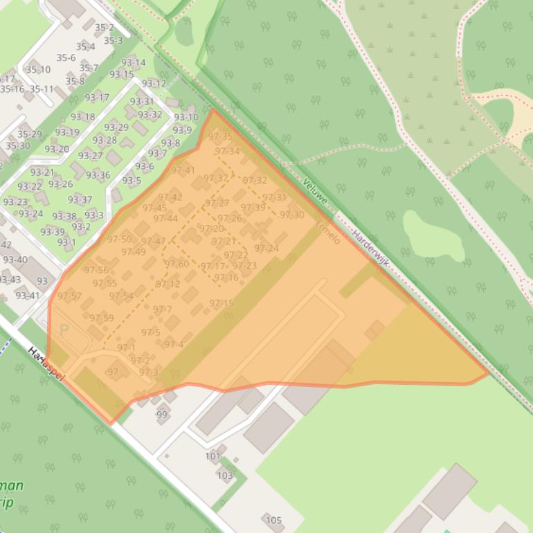 Kaart van postcodegebied 3852LT.