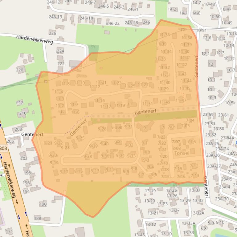 Kaart van postcodegebied 3852LW.
