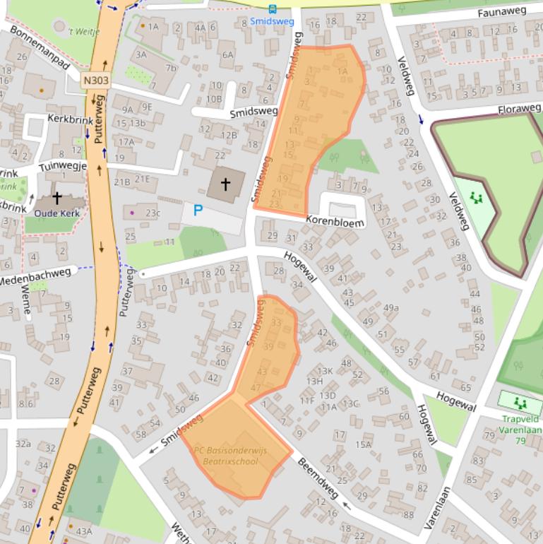 Kaart van postcodegebied 3852XA.