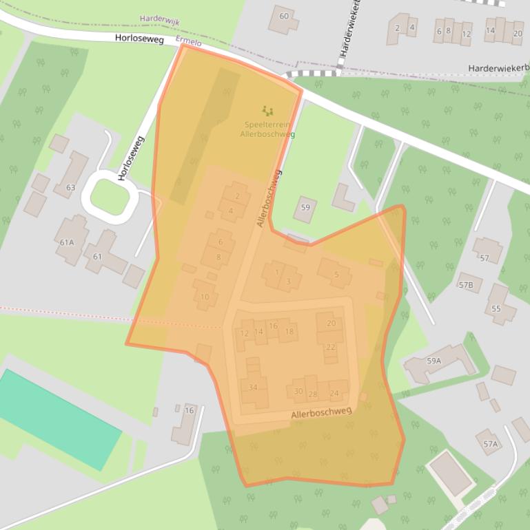 Kaart van postcodegebied 3853MK.