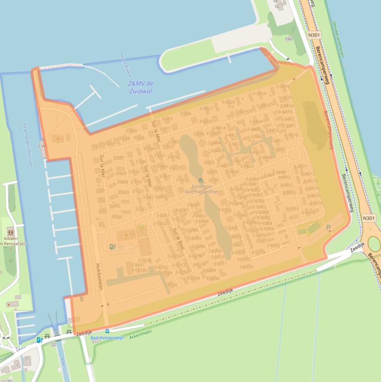 Kaart van postcodegebied 3861MZ.