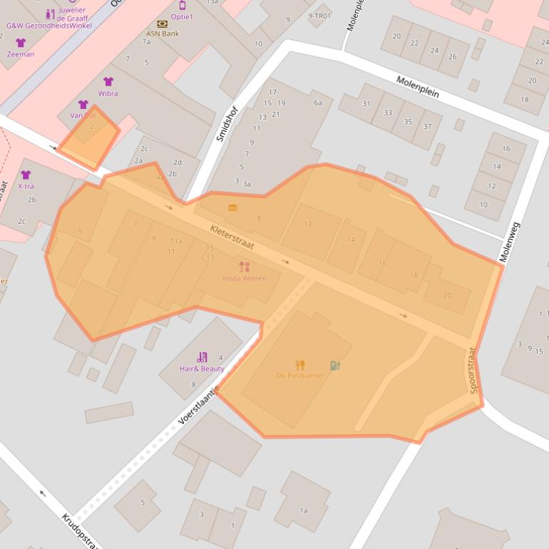 Kaart van postcodegebied 3862CA.