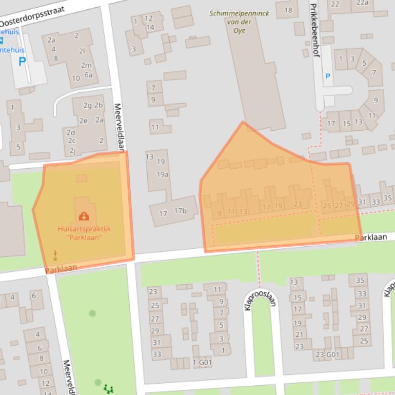 Kaart van postcodegebied 3871EE.