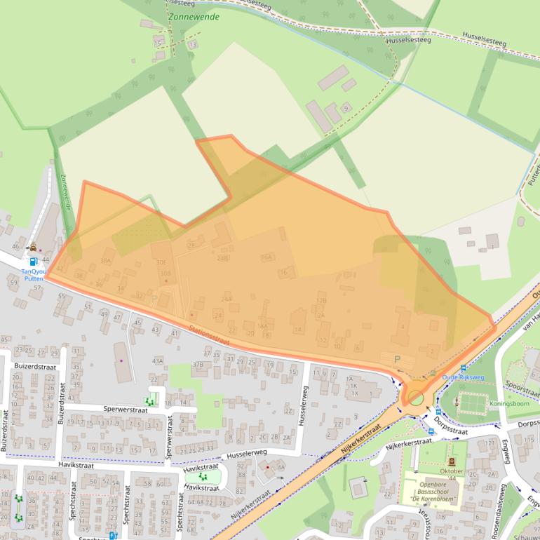 Kaart van postcodegebied 3881AD.