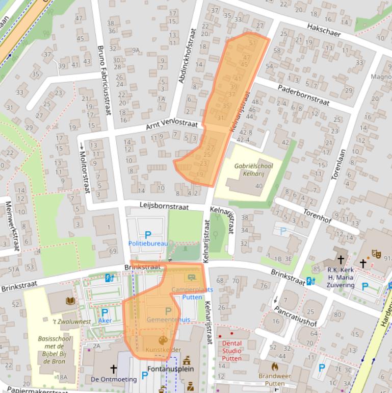 Kaart van postcodegebied 3881CA.