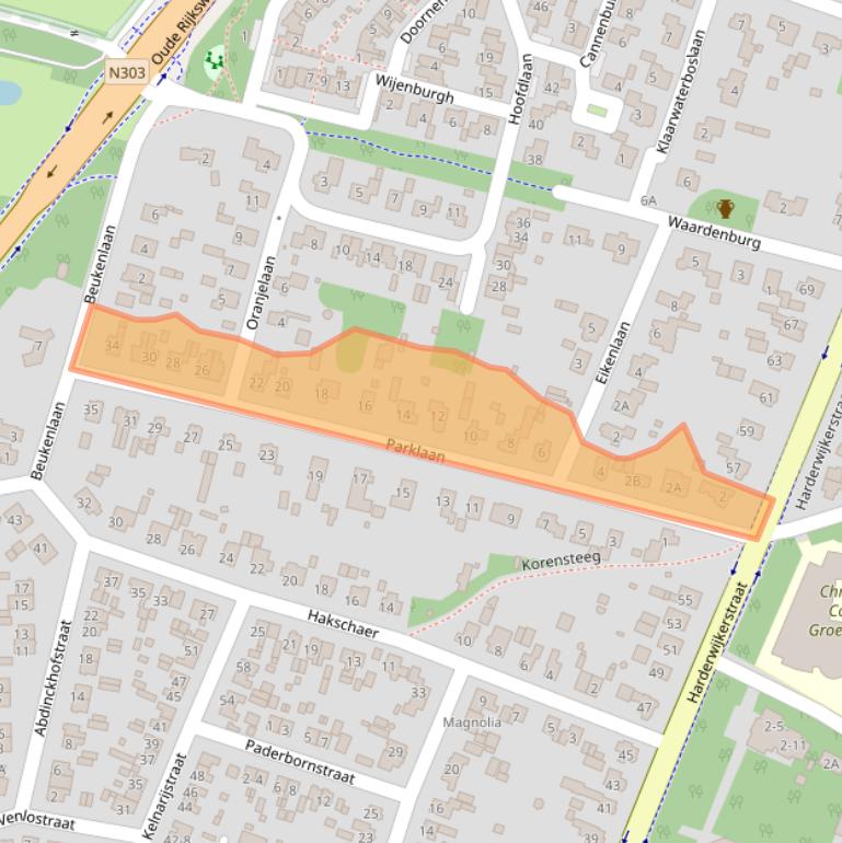 Kaart van postcodegebied 3881CT.