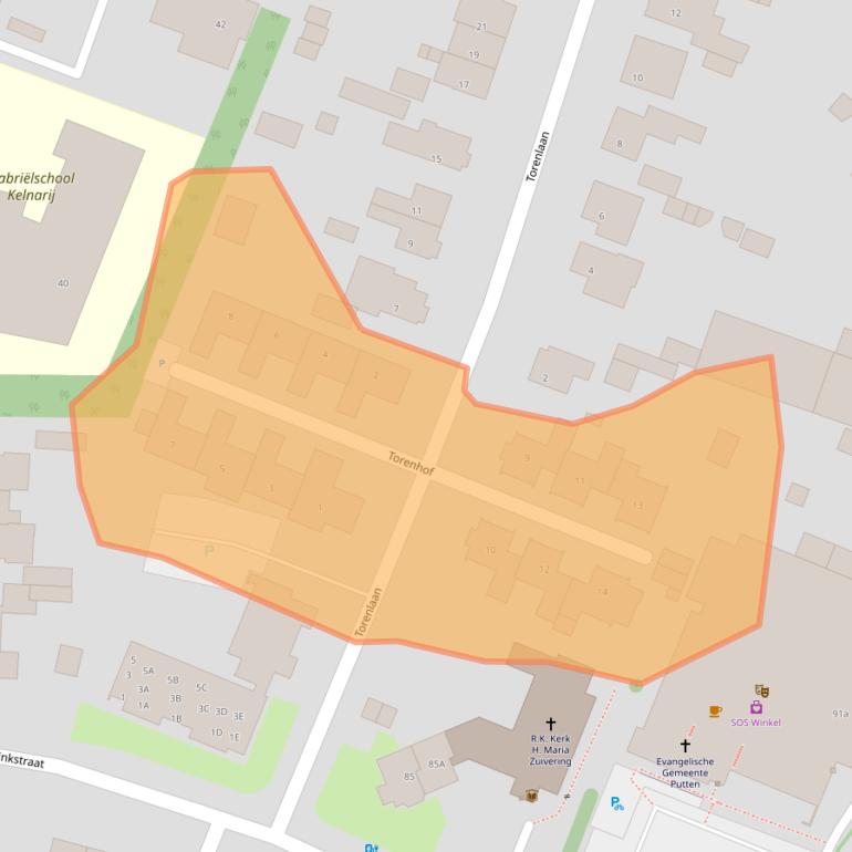 Kaart van postcodegebied 3881CZ.