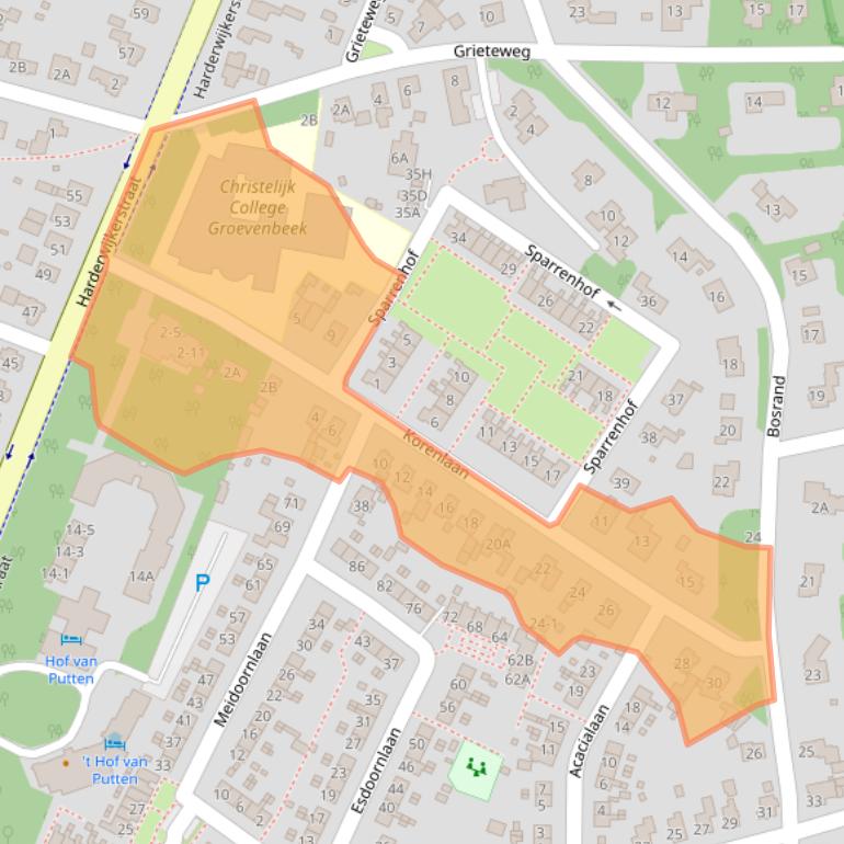 Kaart van postcodegebied 3881DA.
