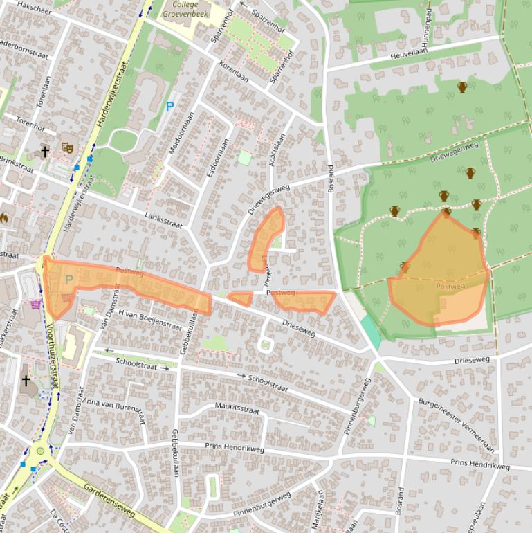 Kaart van postcodegebied 3881EC.