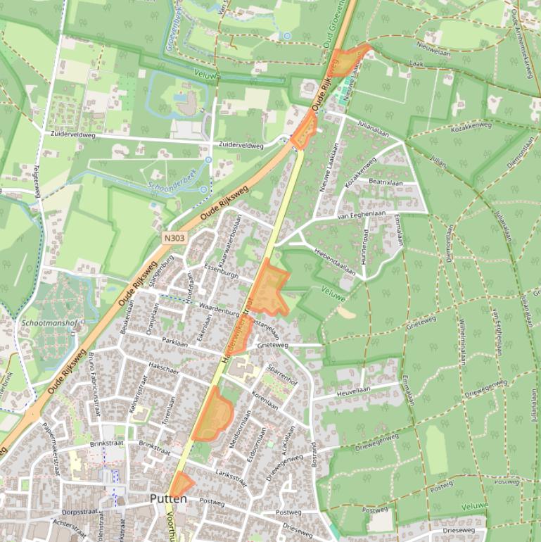 Kaart van postcodegebied 3881EH.