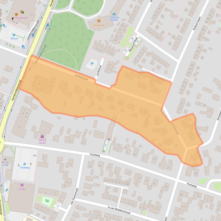 Kaart van postcodegebied 3881EK.