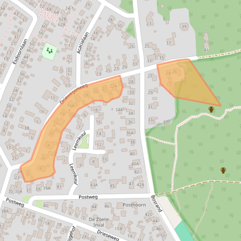 Kaart van postcodegebied 3881EZ.