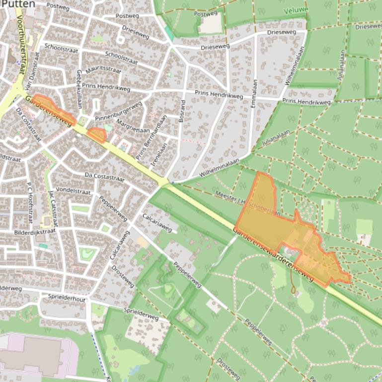 Kaart van postcodegebied 3881GK.