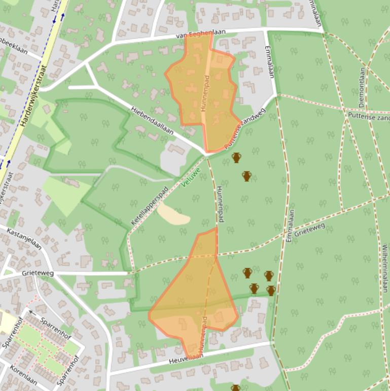 Kaart van postcodegebied 3881MB.