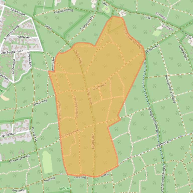 Kaart van postcodegebied 3881MN.