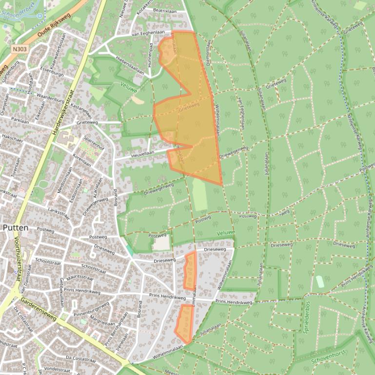 Kaart van postcodegebied 3881MS.