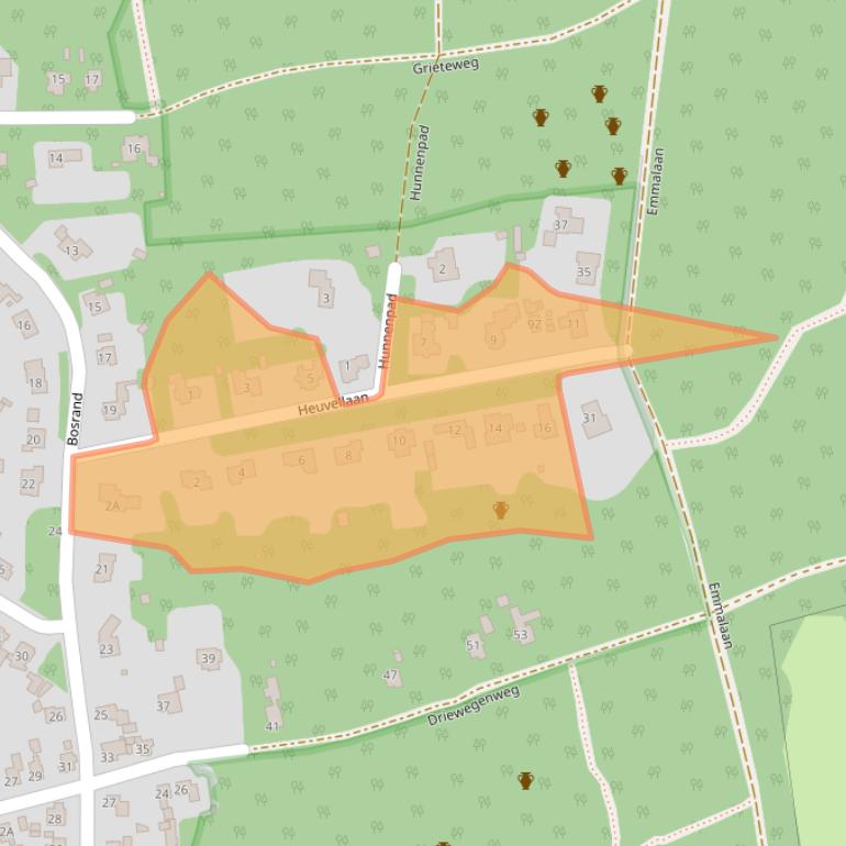 Kaart van postcodegebied 3881MV.
