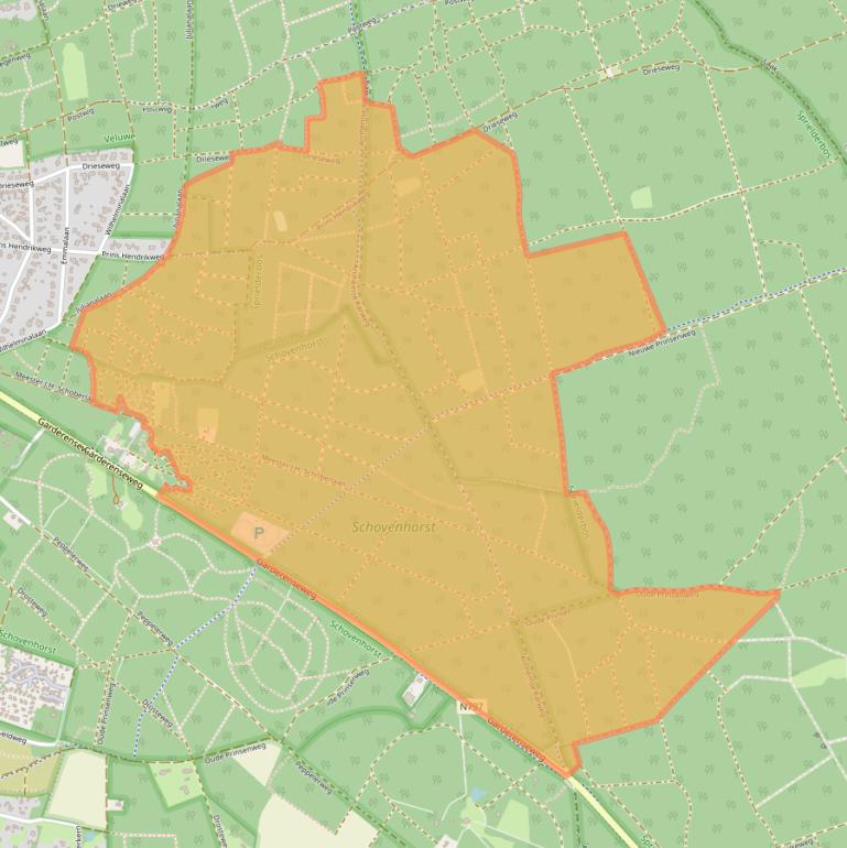 Kaart van postcodegebied 3881NB.