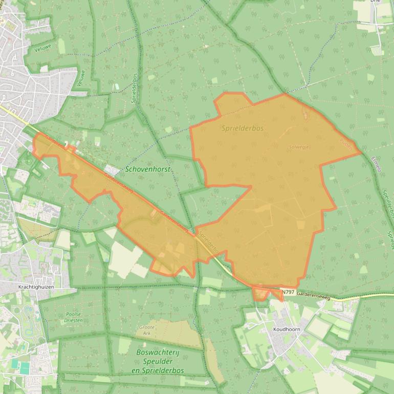 Kaart van postcodegebied 3881NC.