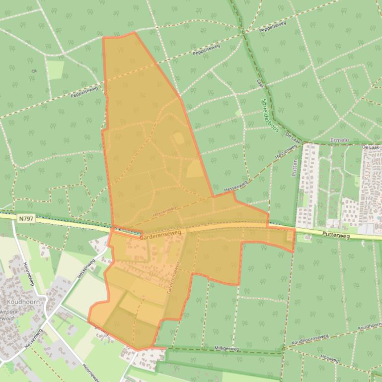 Kaart van postcodegebied 3881NE.
