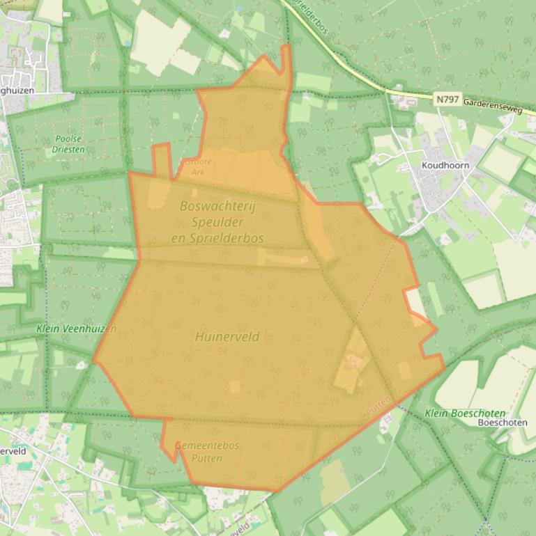 Kaart van postcodegebied 3881NG.