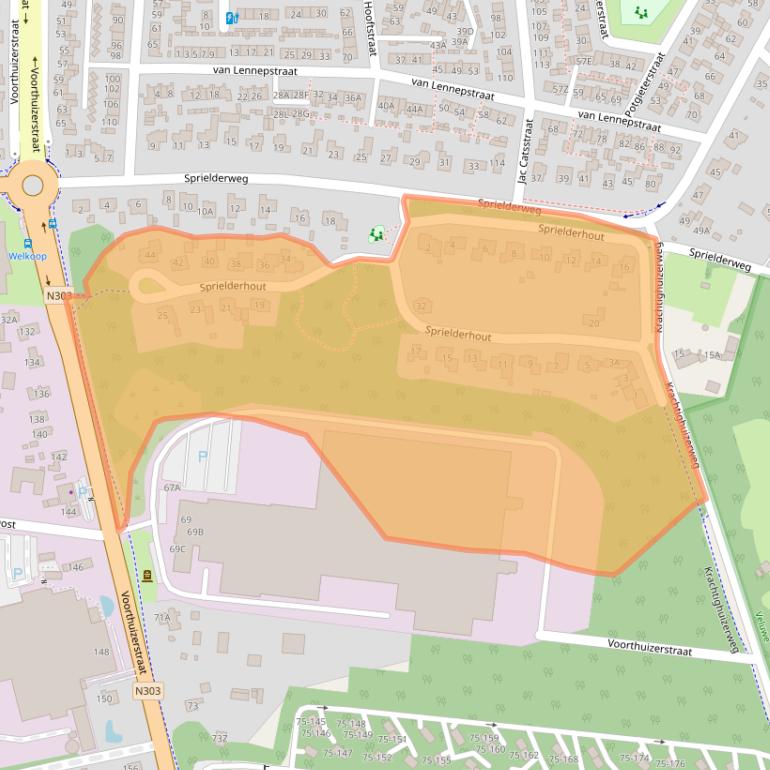 Kaart van postcodegebied 3881PT.