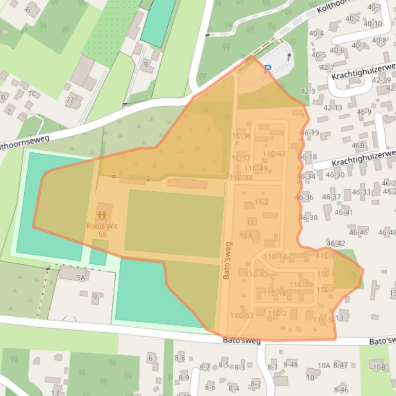 Kaart van postcodegebied 3881PZ.
