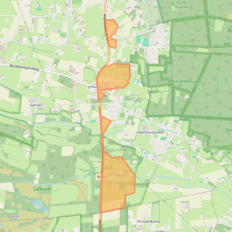 Kaart van postcodegebied 3881SG.