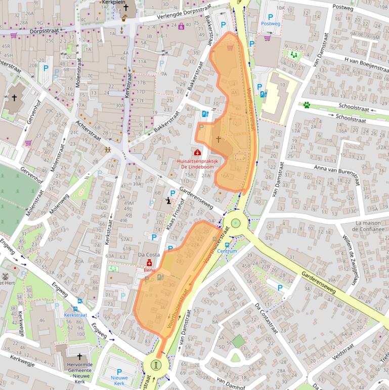 Kaart van postcodegebied 3881SH.