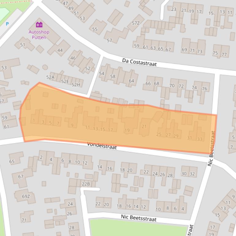 Kaart van postcodegebied 3881XA.