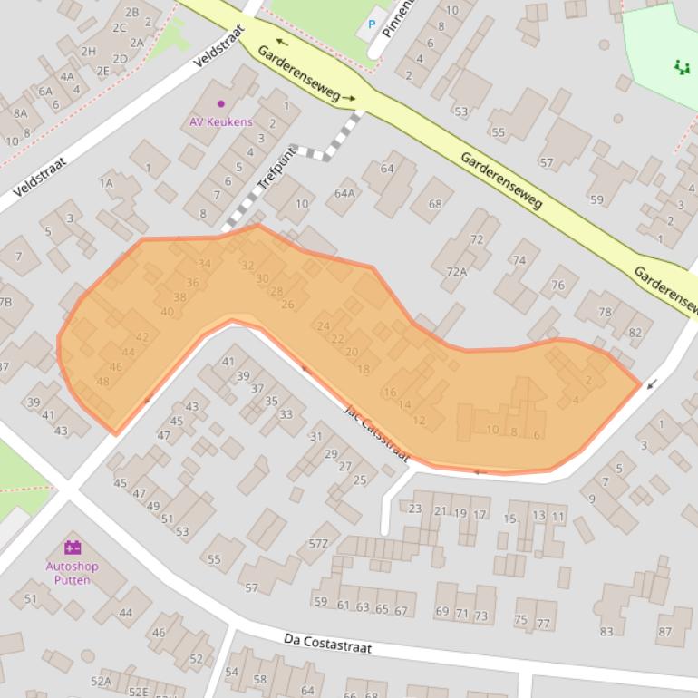 Kaart van postcodegebied 3881XP.