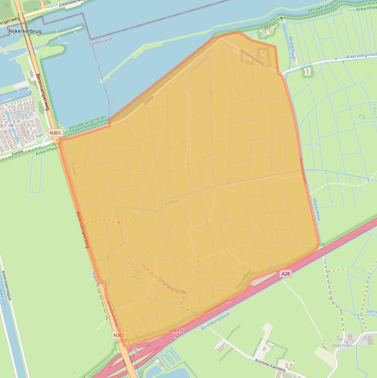 Kaart van postcodegebied 3882RT.