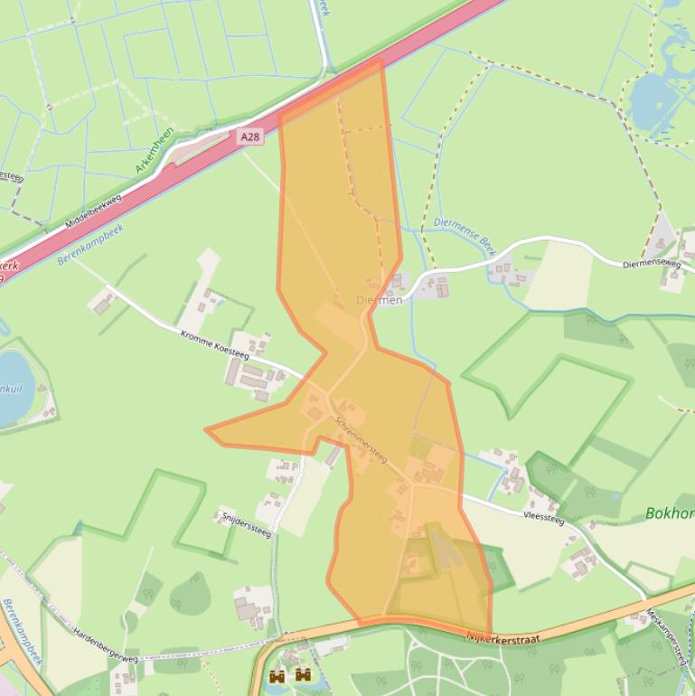 Kaart van postcodegebied 3882SE.