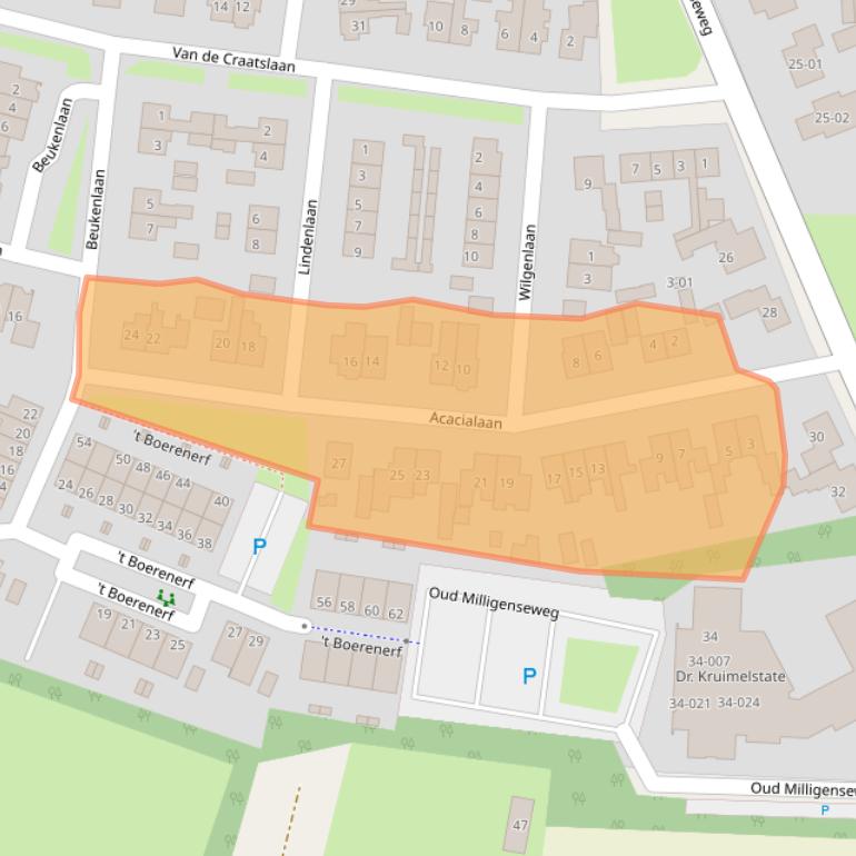 Kaart van postcodegebied 3886AG.