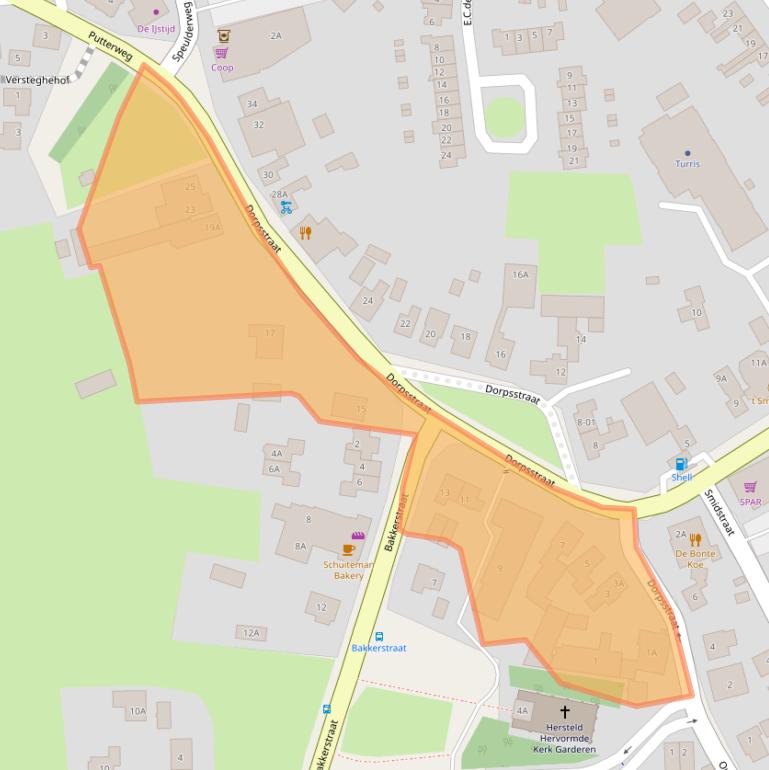 Kaart van postcodegebied 3886AR.