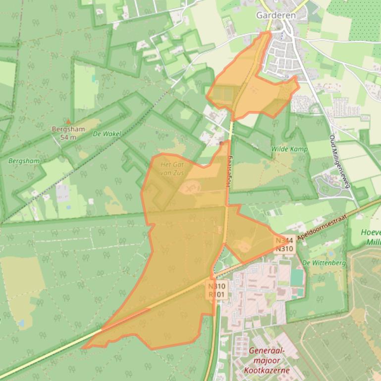 Kaart van postcodegebied 3886MA.