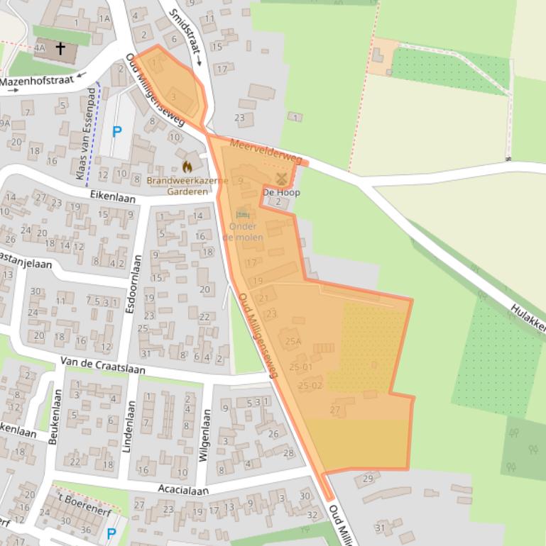 Kaart van postcodegebied 3886MB.