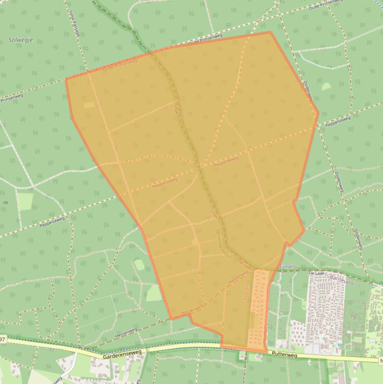 Kaart van postcodegebied 3886PX.