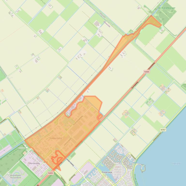 Kaart van postcodegebied 3899.