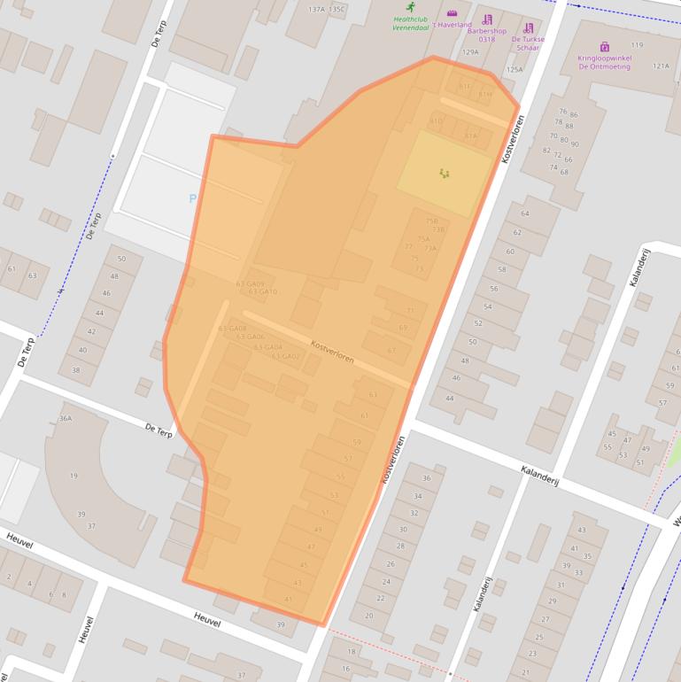 Kaart van postcodegebied 3905AJ.
