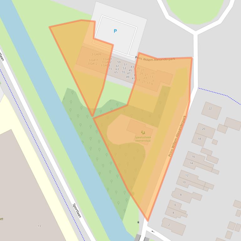 Kaart van postcodegebied 3905CA.