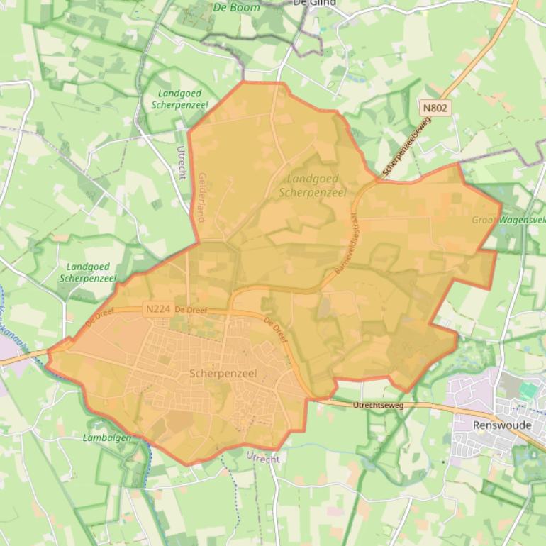 Kaartafbeelding, ingezoomd op postcodegebied 3925.