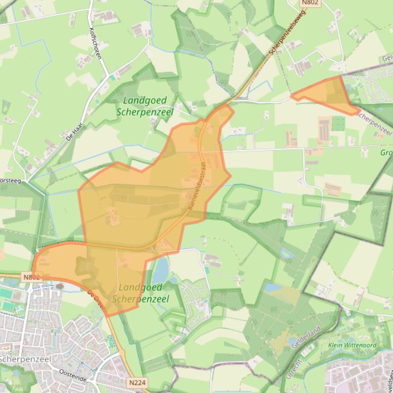 Kaart van postcodegebied 3925MJ.